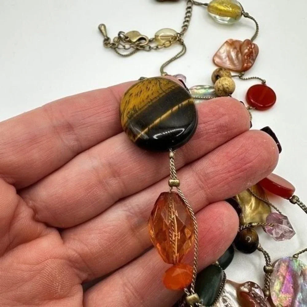 Lia Sophia mother of pearl, glass, tigers eye, picture jasper beaded necklace!